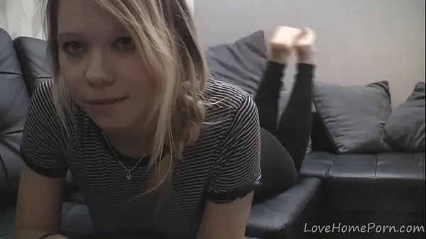 Oglejte si Cute blonde bends over and masturbates on camera Energy Tube