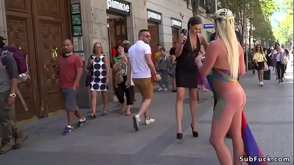 Watch Huge tits painted blonde caned in public energy Tube