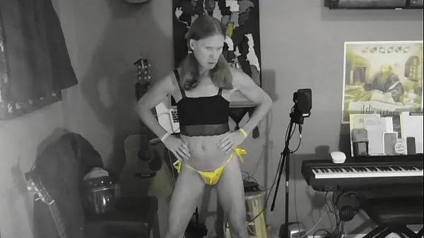 Watch Yellow Pop! Me performing solo dancing in my tiny yellow panties, masturbating and tasting my cum energy Tube