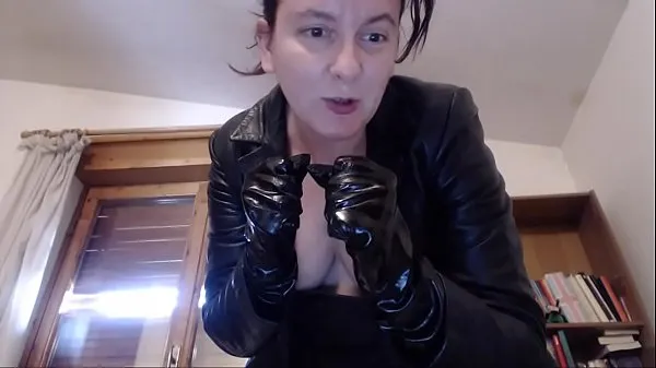 Latex gloves long leather jacket ready to show you who's in charge here filthy slave Enerji Tüpünü izleyin