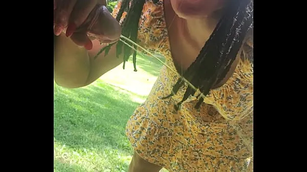 Se Outside hiding under porch peeing licking my fingers then sucking my masters cock energy Tube