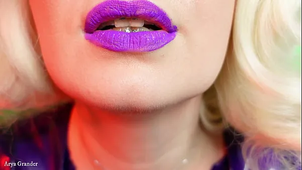 Titta på ASMR purple lipstick process video - slowly close up of make up - sexy lips with steel braces - Arya energy Tube